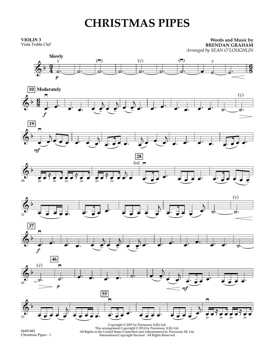 Christmas Pipes - Violin 3 (Viola Treble Clef) Orchestra scores gallery preview page 1