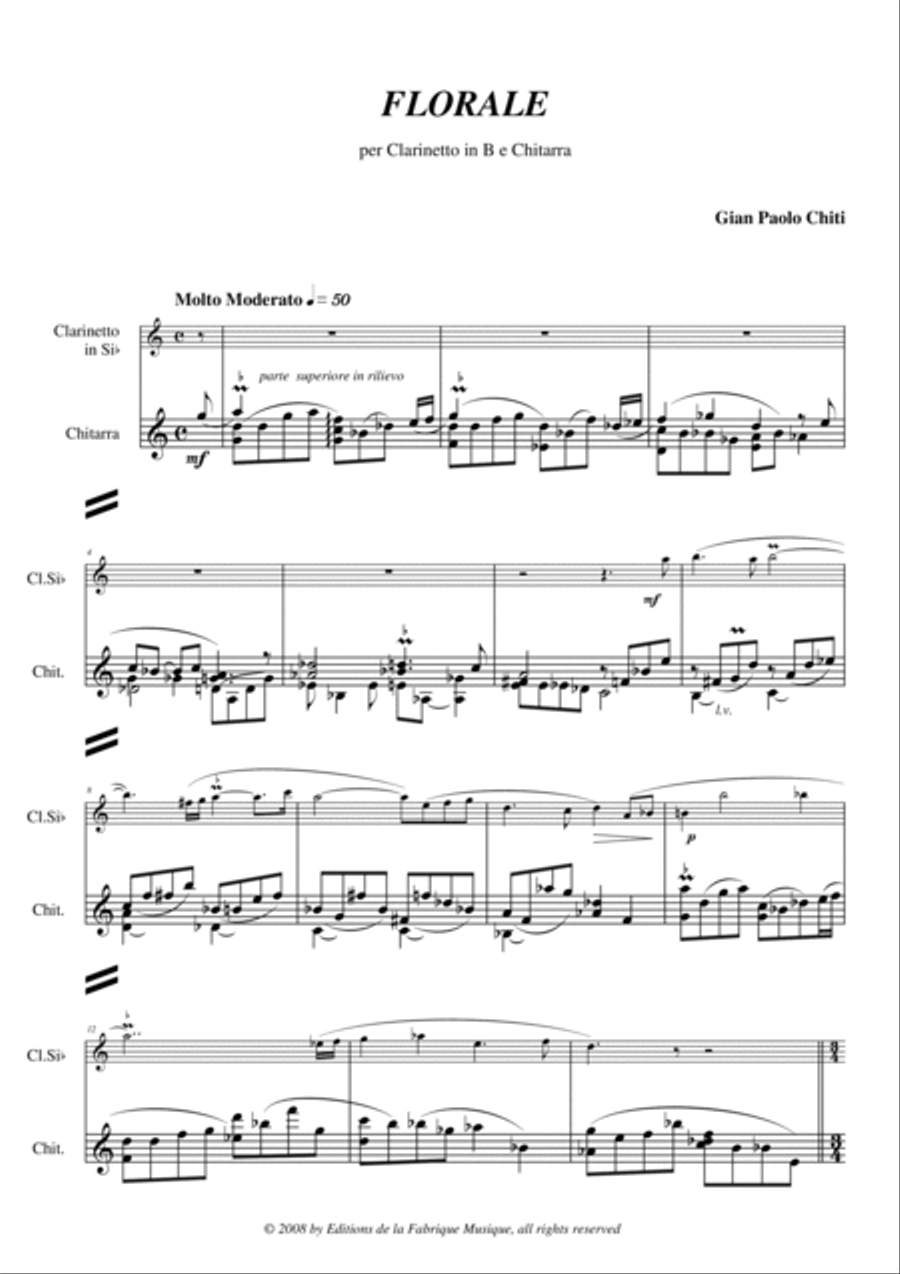 Gian Paolo Chiti: Florale for clarinet and guitar Clarinet scores gallery preview page 2