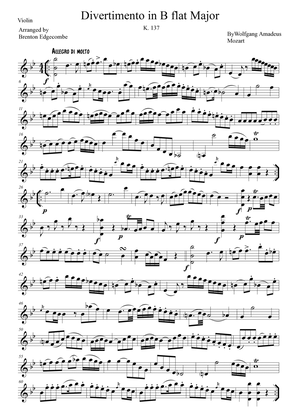 Book cover for Mozart Divertimento in B flat Major. K. 137, Allegro di Molto and Allegro Assai