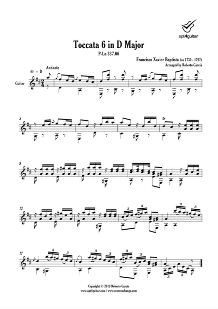 Toccata 6 in D Major Acoustic Guitar scores gallery preview page 2