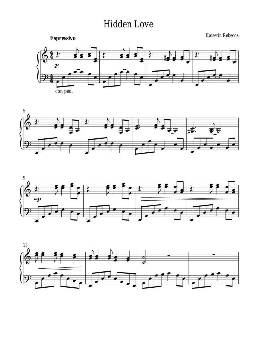 Hidden Love Piano Solo scores gallery preview page 1