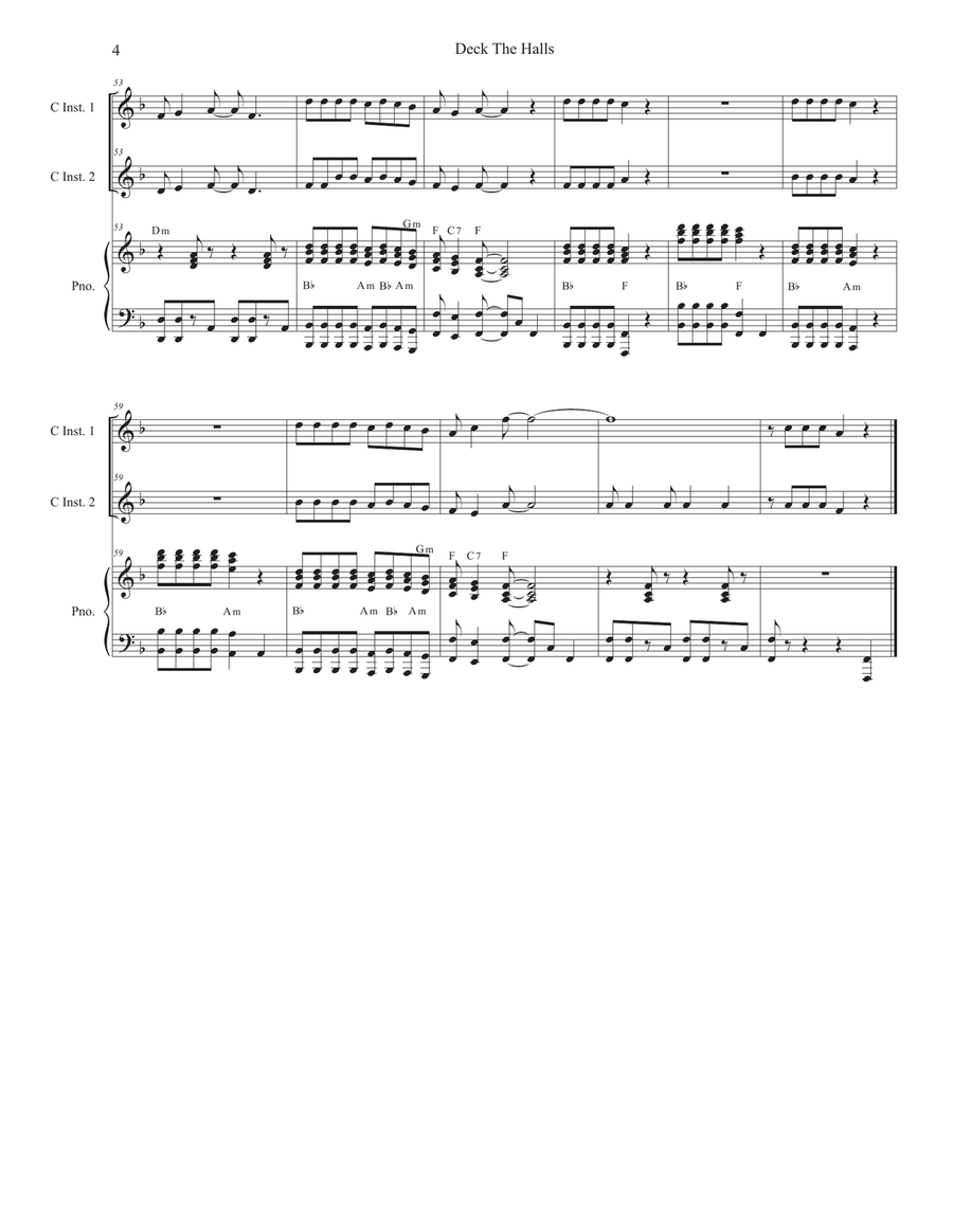 Deck The Halls (Duet for C-Instruments) Piano scores gallery preview page 4