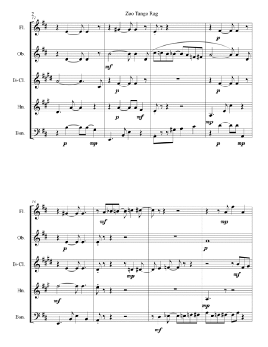 Zoo Tango Rag for Woodwind Quintet Woodwind Quintet scores gallery preview page 2