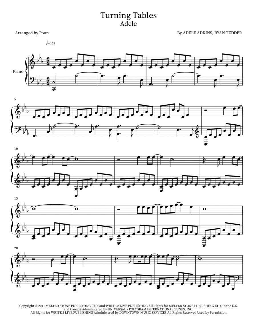 Turning Tables Turning Tables Piano Solo scores gallery preview page 1