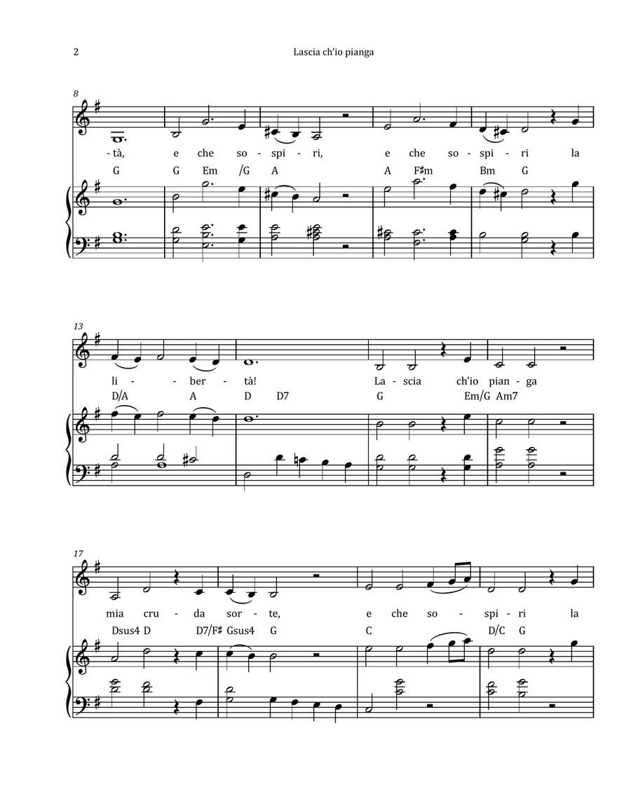 Lascia Ch'io Pianga by Händel - Contralto & Piano in G Major with Chord Notation Chamber Music scores gallery preview page 2