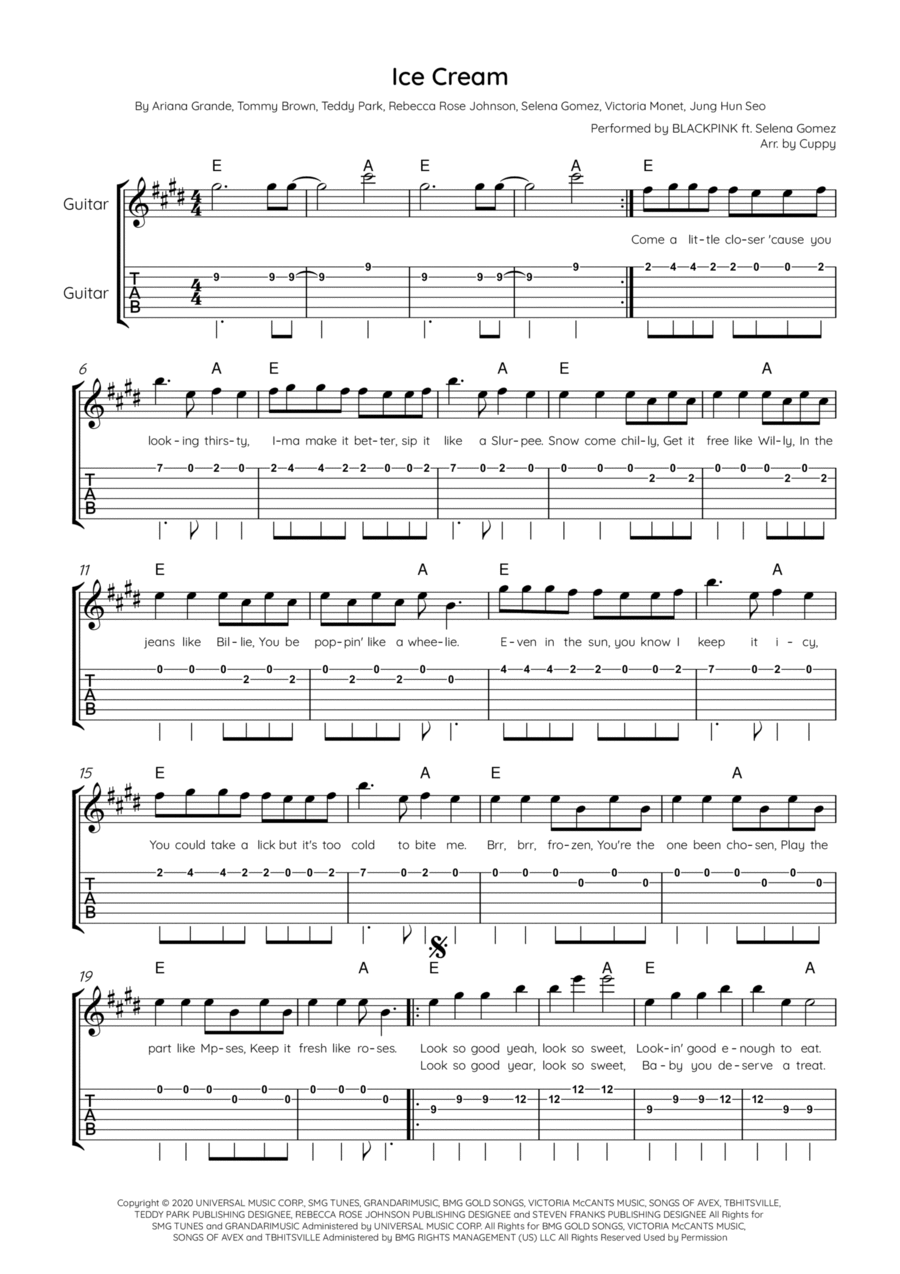 Ice Cream Guitar Tablature scores gallery preview page 1