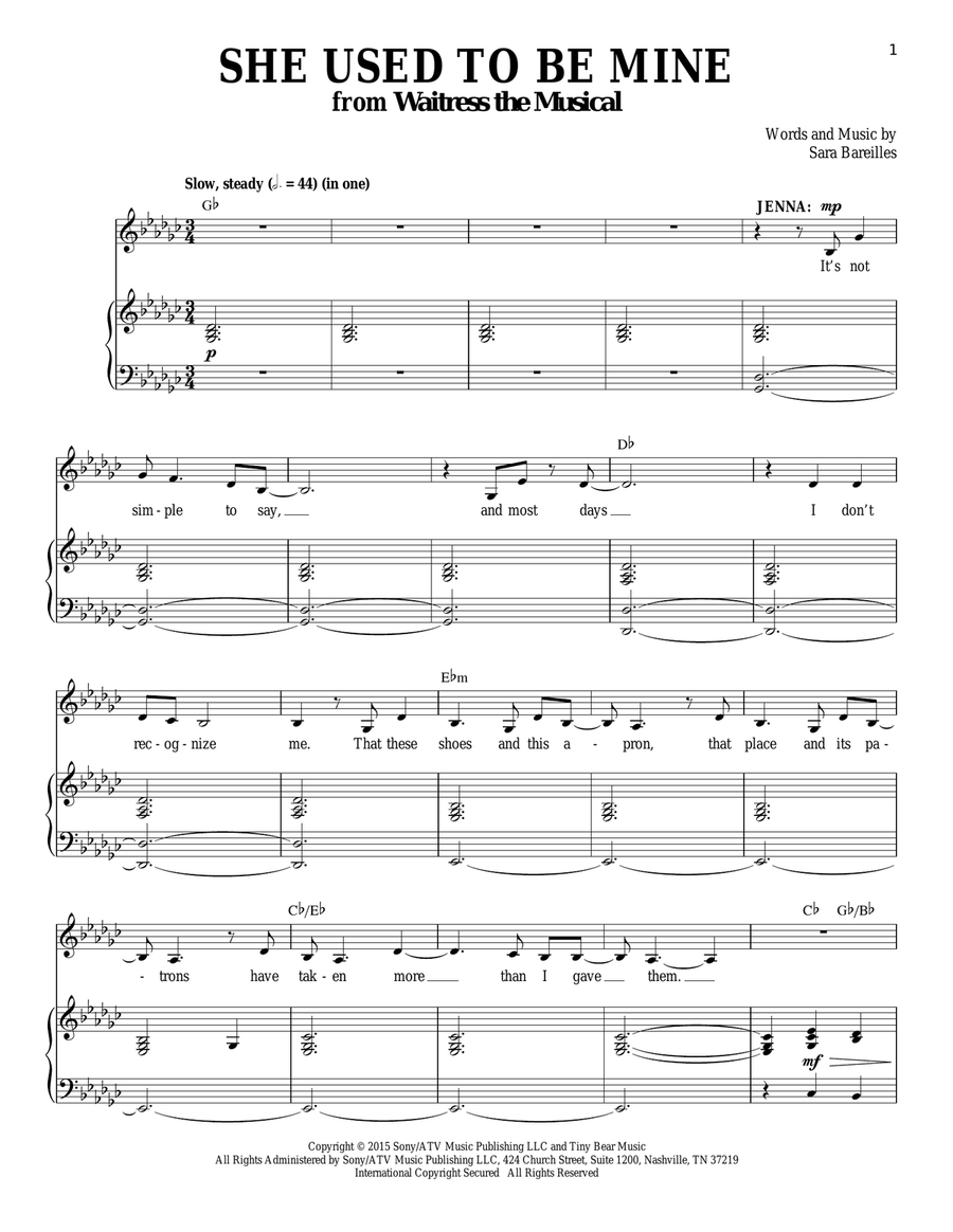 She Used To Be Mine (from Waitress The Musical) Voice scores gallery preview page 1