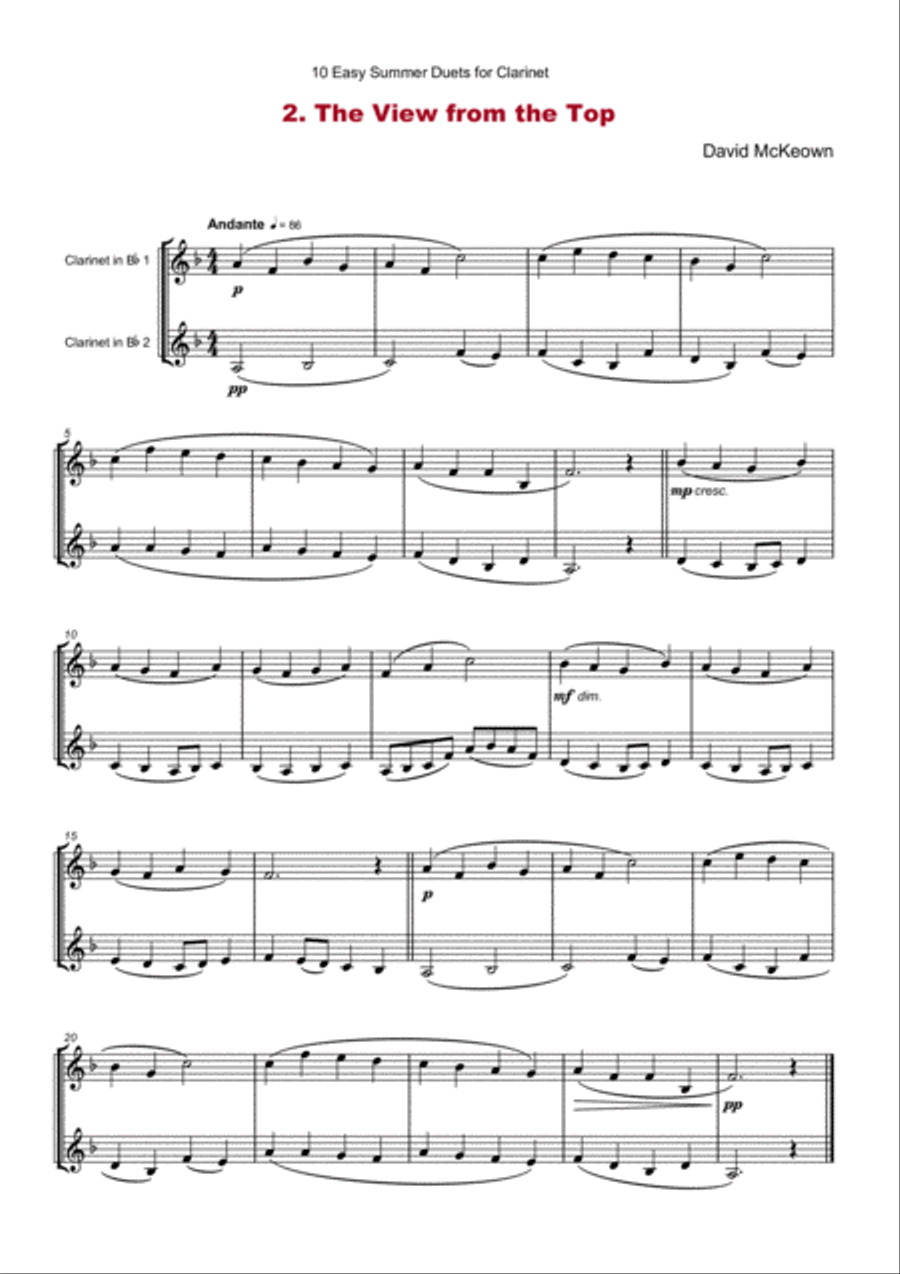 10 Easy Summer Duets for Clarinet Clarinet Duet scores gallery preview page 4