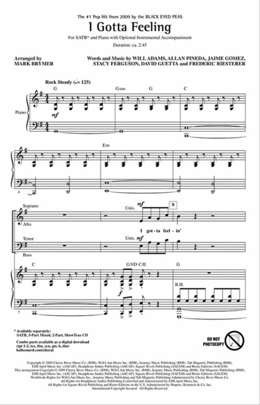 I Gotta Feeling 4-Part scores gallery preview page 2