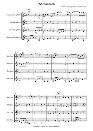 Shenandoah for Saxophone Quartet