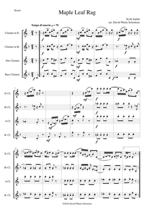 Maple Leaf Rag for clarinet quartet (E flat, B flat, alto and bass)