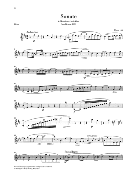Oboe Sonata, Op. 166 Piano Accompaniment - Sheet Music