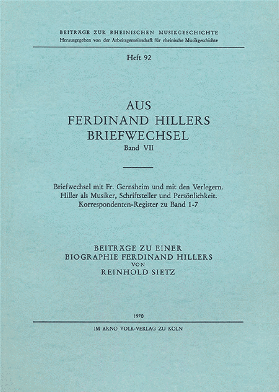 Aus Ferdinand Hillers Briefwechsel Band VII