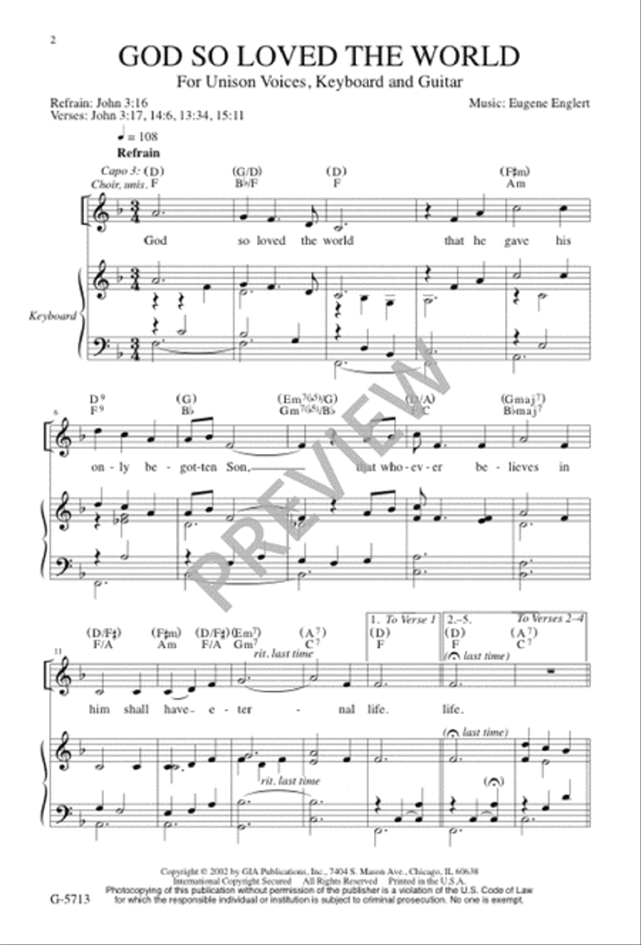 God So Loved the World Unison Choir scores gallery preview page 2