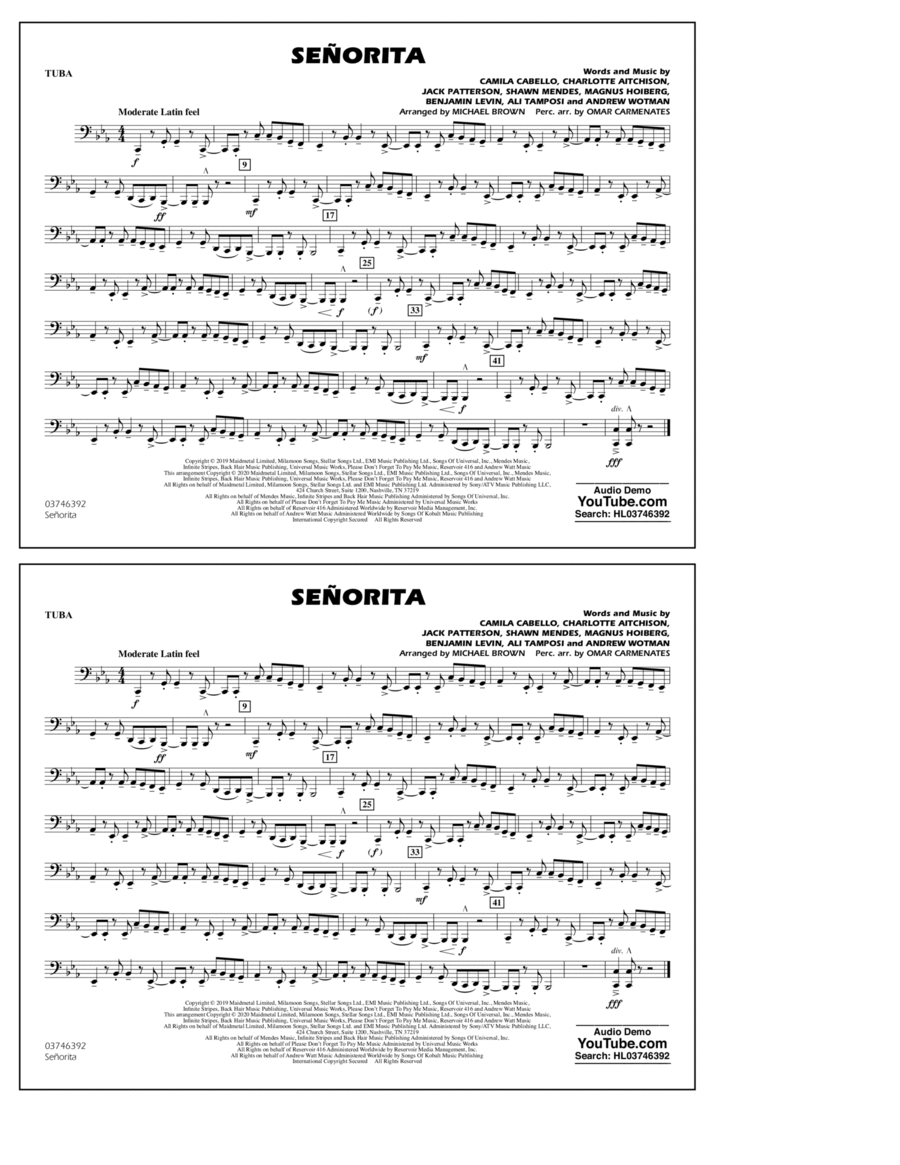 Señorita (arr. Carmenates and Brown) - Tuba Marching Band scores gallery preview page 1