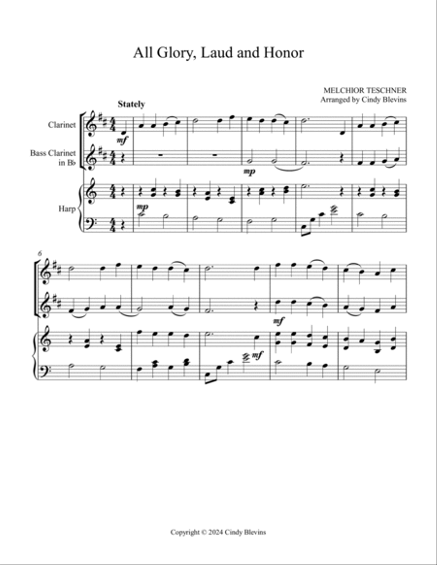 All Glory, Laud and Honor, for Clarinet, Bass Clarinet and Harp image number null