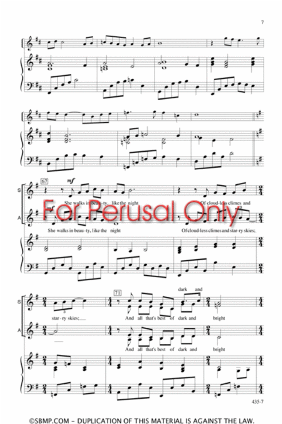 She Walks in Beauty - SSAA Octavo SSAA scores gallery preview page 7