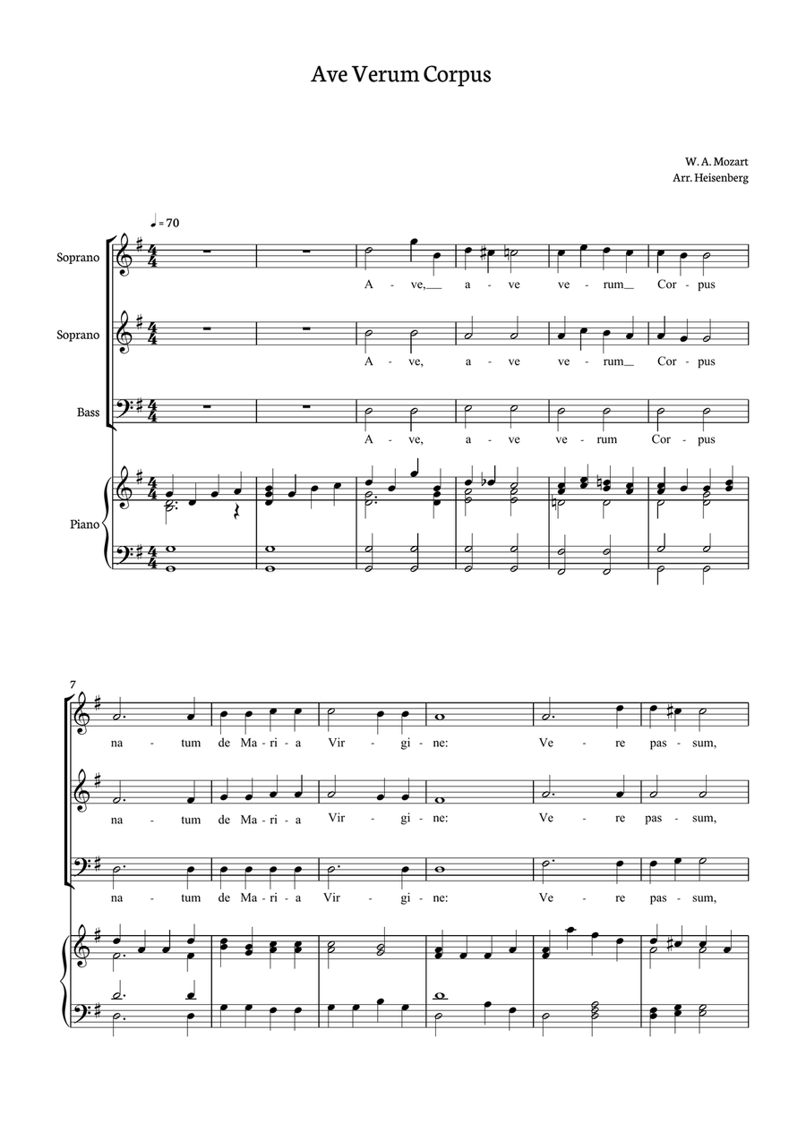 Mozart - Ave Verum Corpus for SSB 3-Part scores gallery preview page 1
