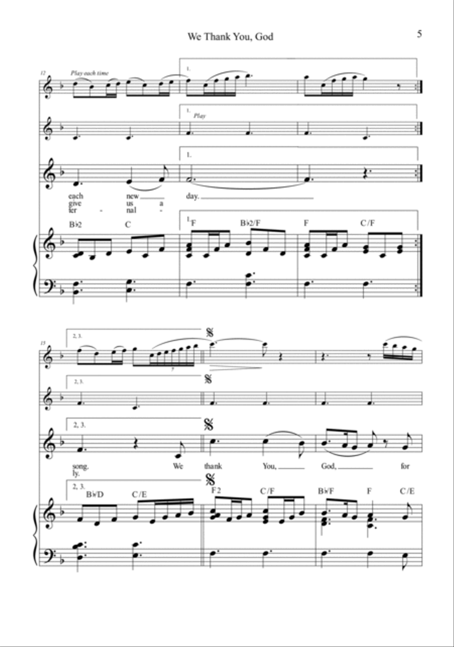 We Thank You, God SCORE (Unison, Optional Flute & Handbells) Unison Choir scores gallery preview page 5