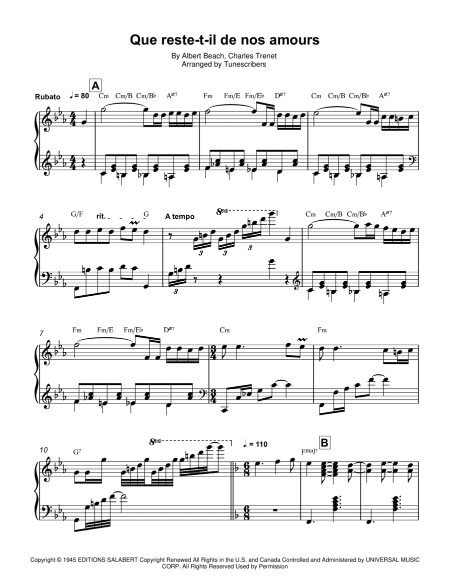Que reste-t-il de nos amours Voice scores gallery preview page 1
