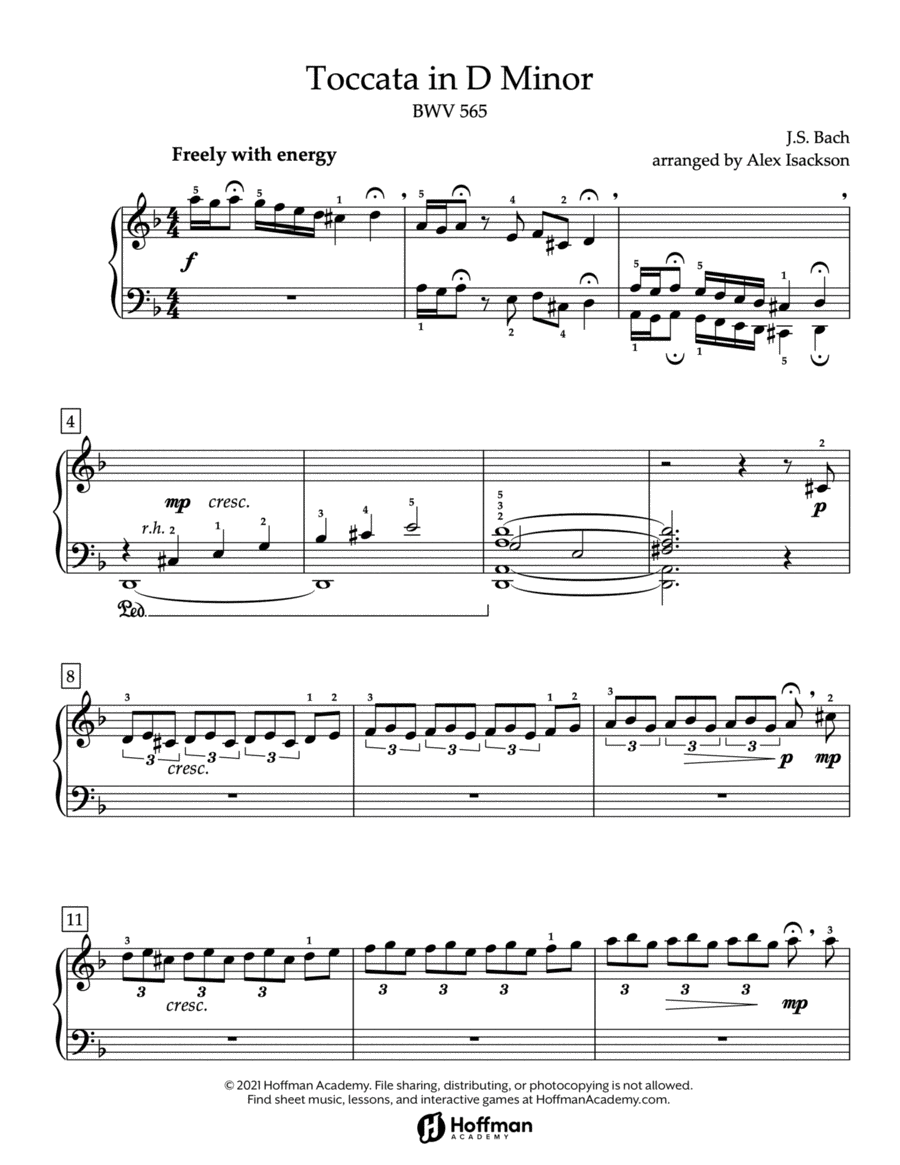 Toccata in D minor (from J.S. Bach's Toccata and Fugue in D minor) Piano Solo scores gallery preview page 1
