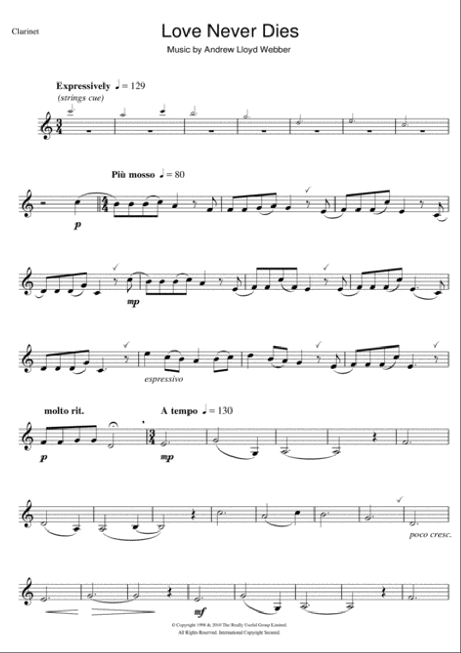 Love Never Dies Love Never Dies Clarinet Solo scores gallery preview page 1
