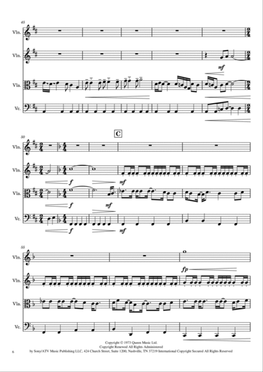 Keep Yourself Alive String Quartet scores gallery preview page 6