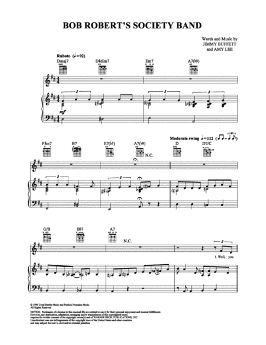 Bob Robert's Society Band Piano, Vocal, Guitar scores gallery preview page 1