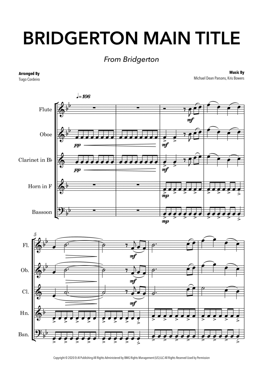 Bridgerton Main Title Woodwind Quintet scores gallery preview page 1