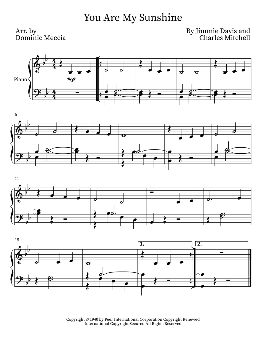 You are my deals sunshine simple piano
