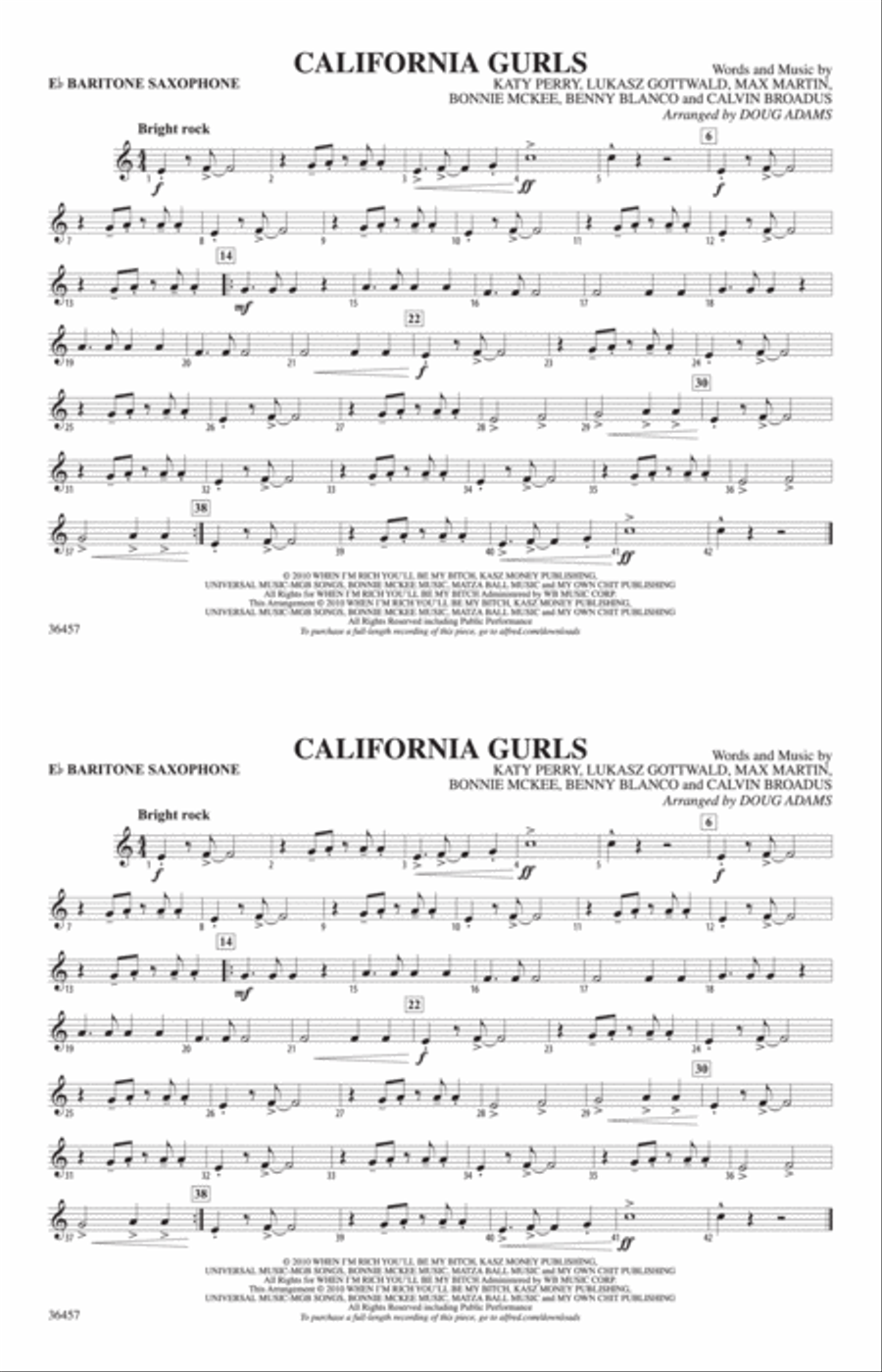 California Gurls: E-flat Baritone Saxophone Marching Band scores gallery preview page 1