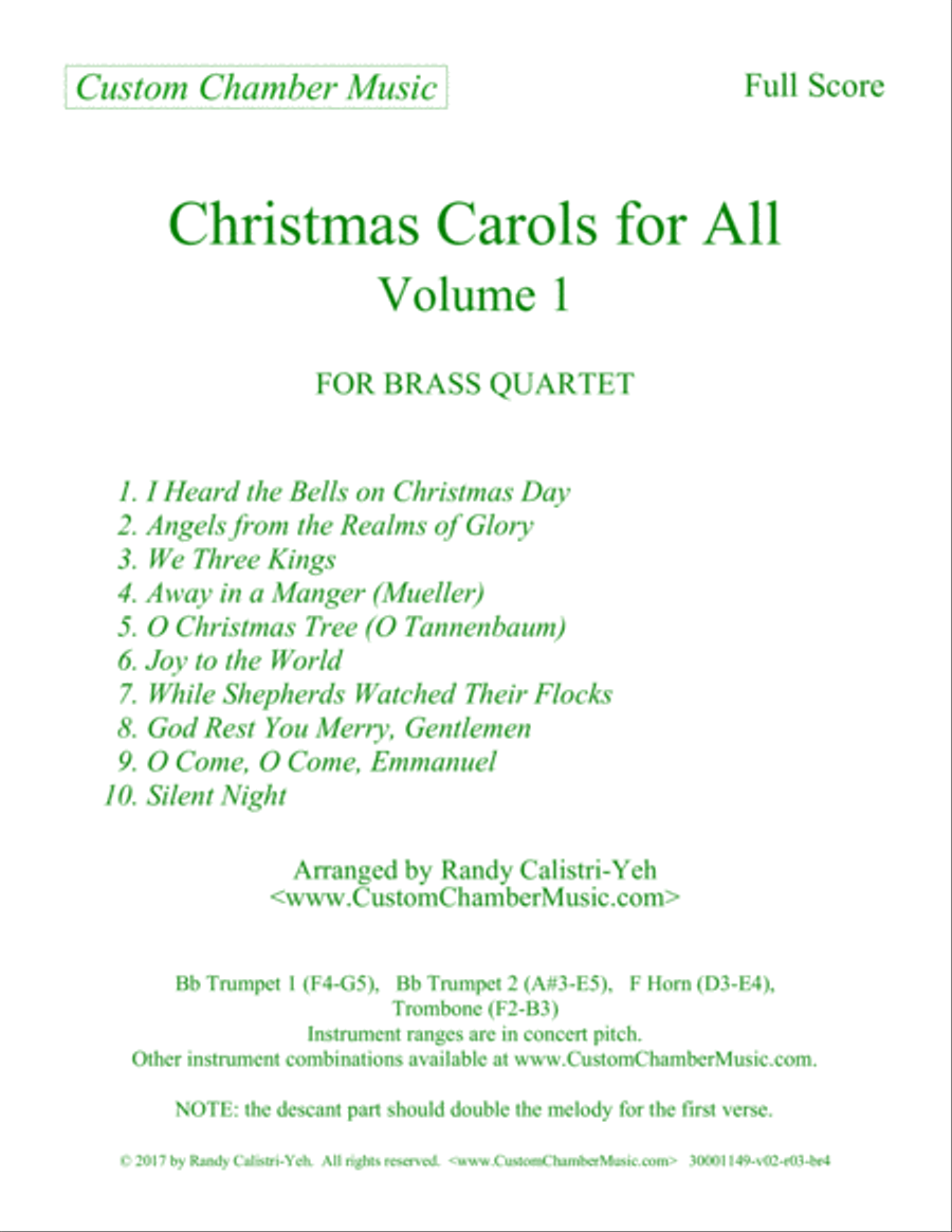 Christmas Carols for All, Volume 1 (for Brass Quartet)