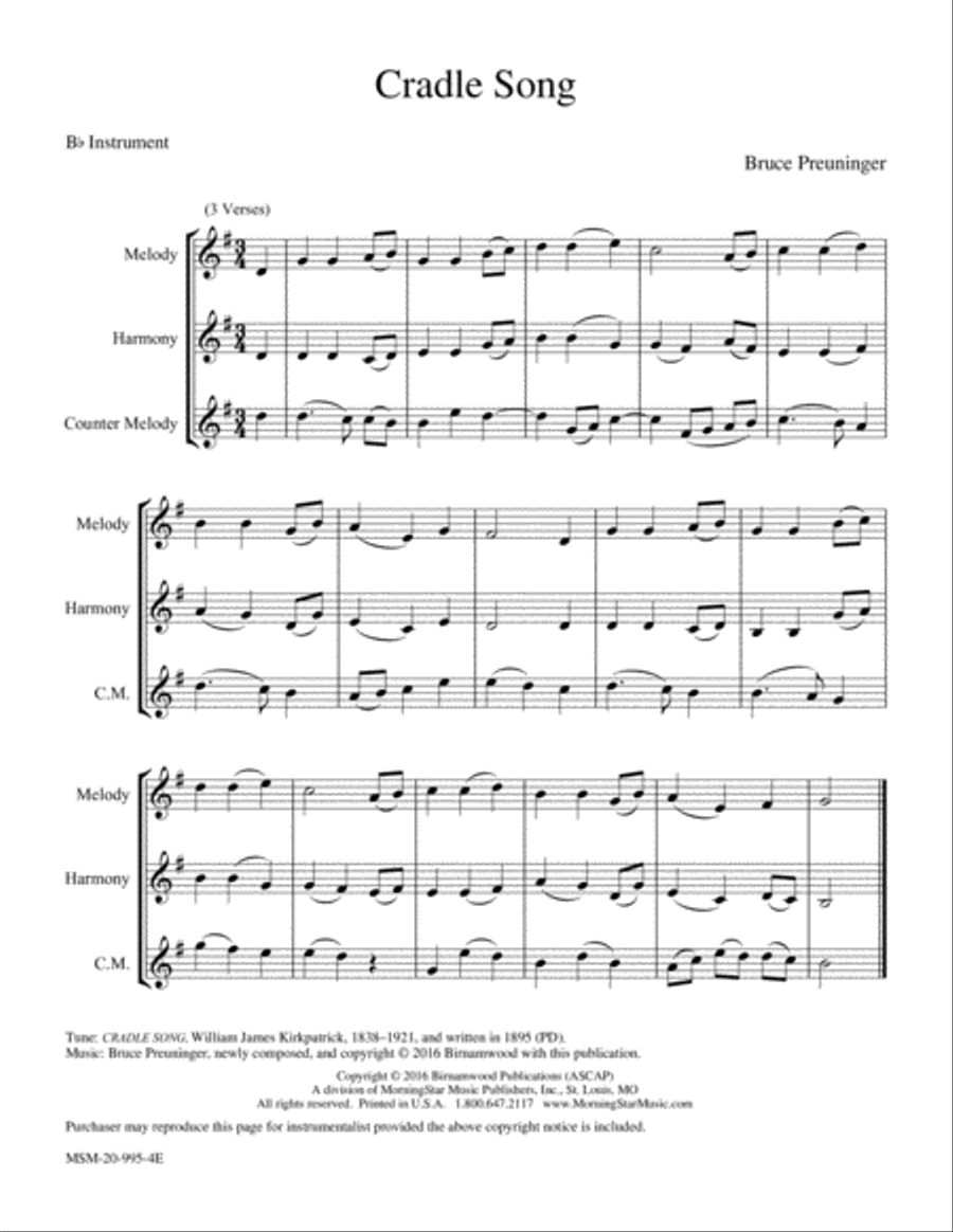 Cradle Song Piano and Keyboard scores gallery preview page 1