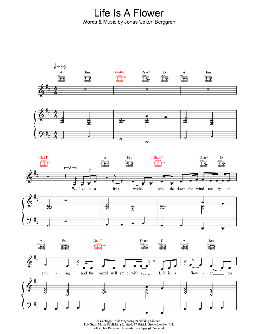 Life is a Flower Piano, Vocal, Guitar scores gallery preview page 1