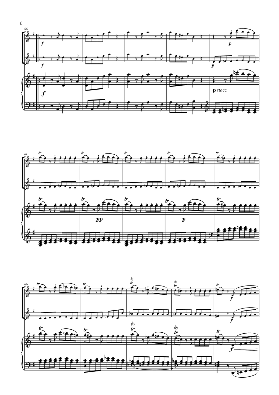 W. A. Mozart - Eine Kleine Nachtmusik (for Oboe, Flute and Piano) Woodwind Duet scores gallery preview page 6