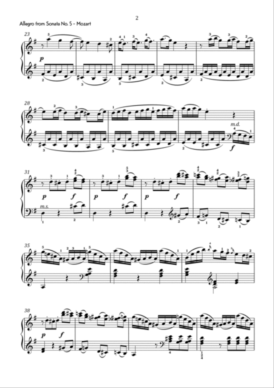 Mozart - Allegro from Piano Sonata No. 5 in G Major - Advanced Chamber Music scores gallery preview page 3