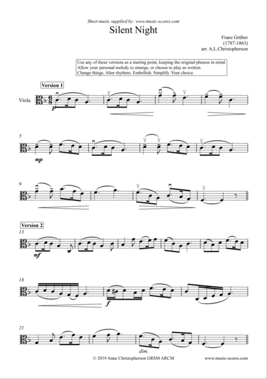 Silent Night - Solo Viola Viola Solo scores gallery preview page 1