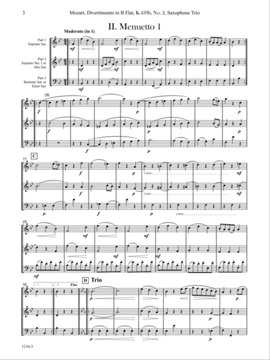 Divertimento in B-Flat, K.439b no 2 Woodwind Trio scores gallery preview page 6