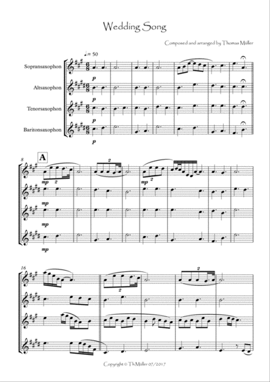 Wedding Song - for Saxophone Quartett Saxophone Quartet scores gallery preview page 2