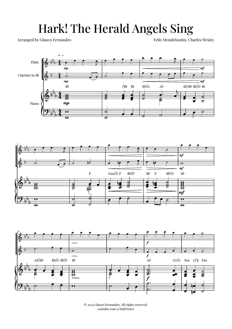 Hark! The Herald Angels Sing Duet Arrangement | Christmas Carol Sheet Music Woodwind Duet scores gallery preview page 1
