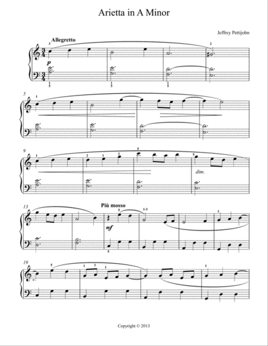 Arietta in A Minor Easy Piano scores gallery preview page 1