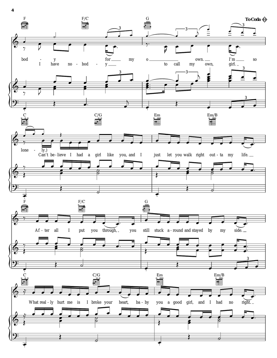 Lonely Lonely Piano, Vocal, Guitar scores gallery preview page 4