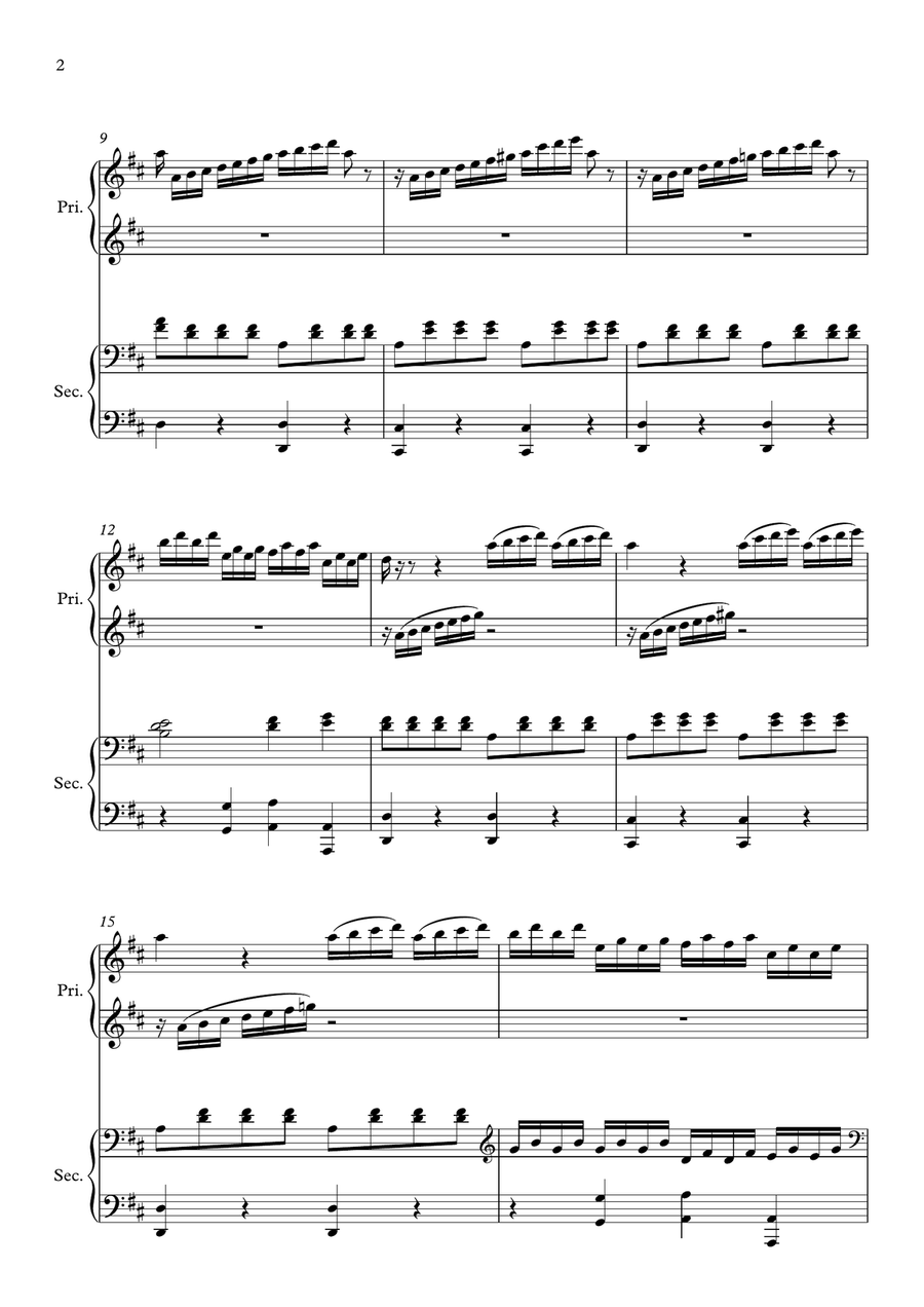 Mozart Sonata in D, K. 448 for 2 Pianos (1st movement) Arranged for 1 piano-4 hands by Philip Kim 1 Piano, 4-Hands scores gallery preview page 3