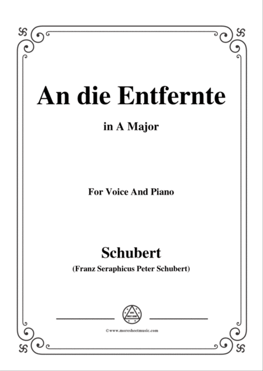 Schubert-An die Entfernte,in A Major,for Voice&Piano Voice scores gallery preview page 1