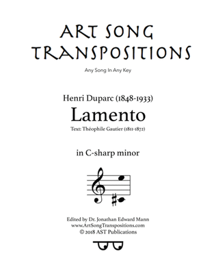 Book cover for DUPARC: Lamento (transposed to C-sharp minor)