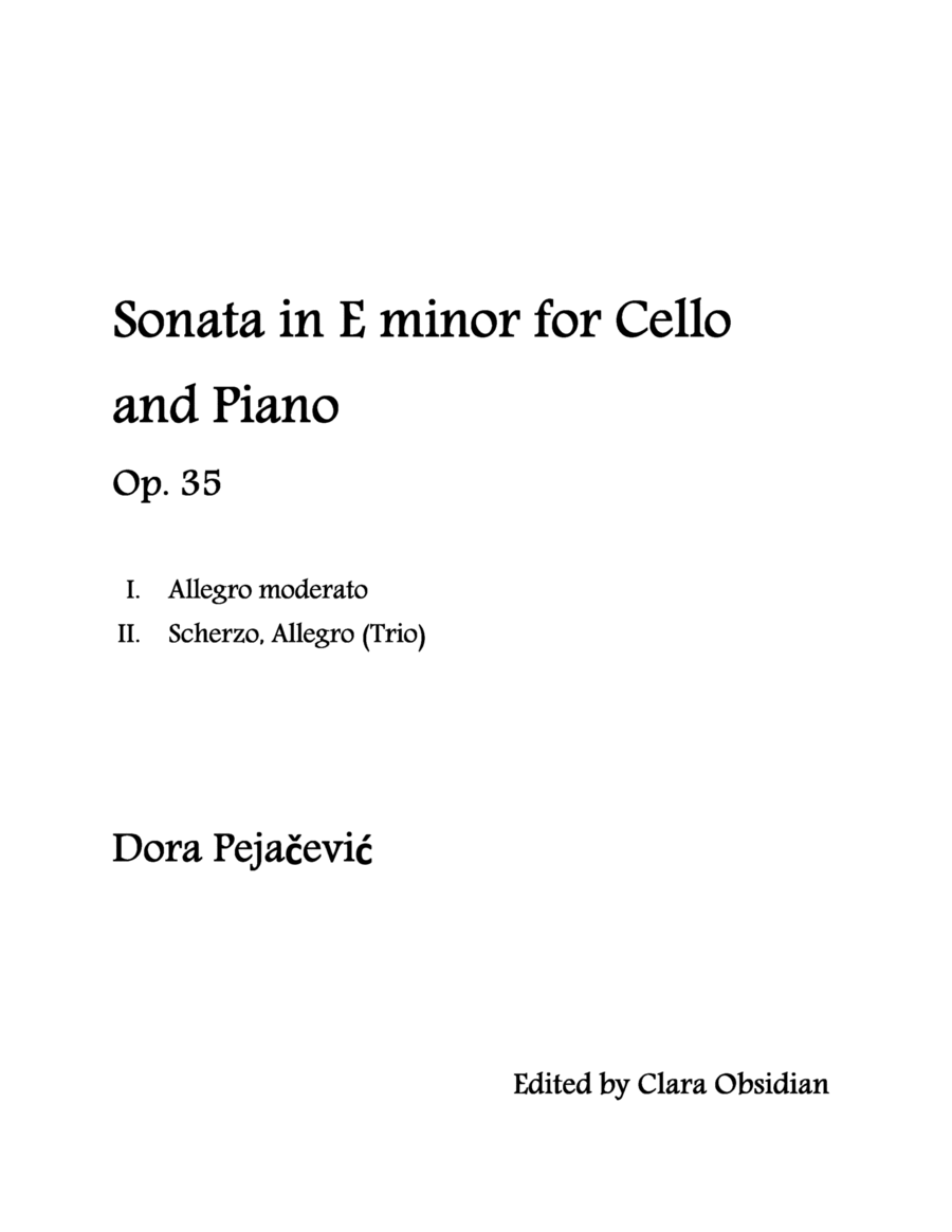 D. Pejačević: Sonata in E minor for Cello and Piano, Op. 35 [1st/2nd Movement] Piano scores gallery preview page 1