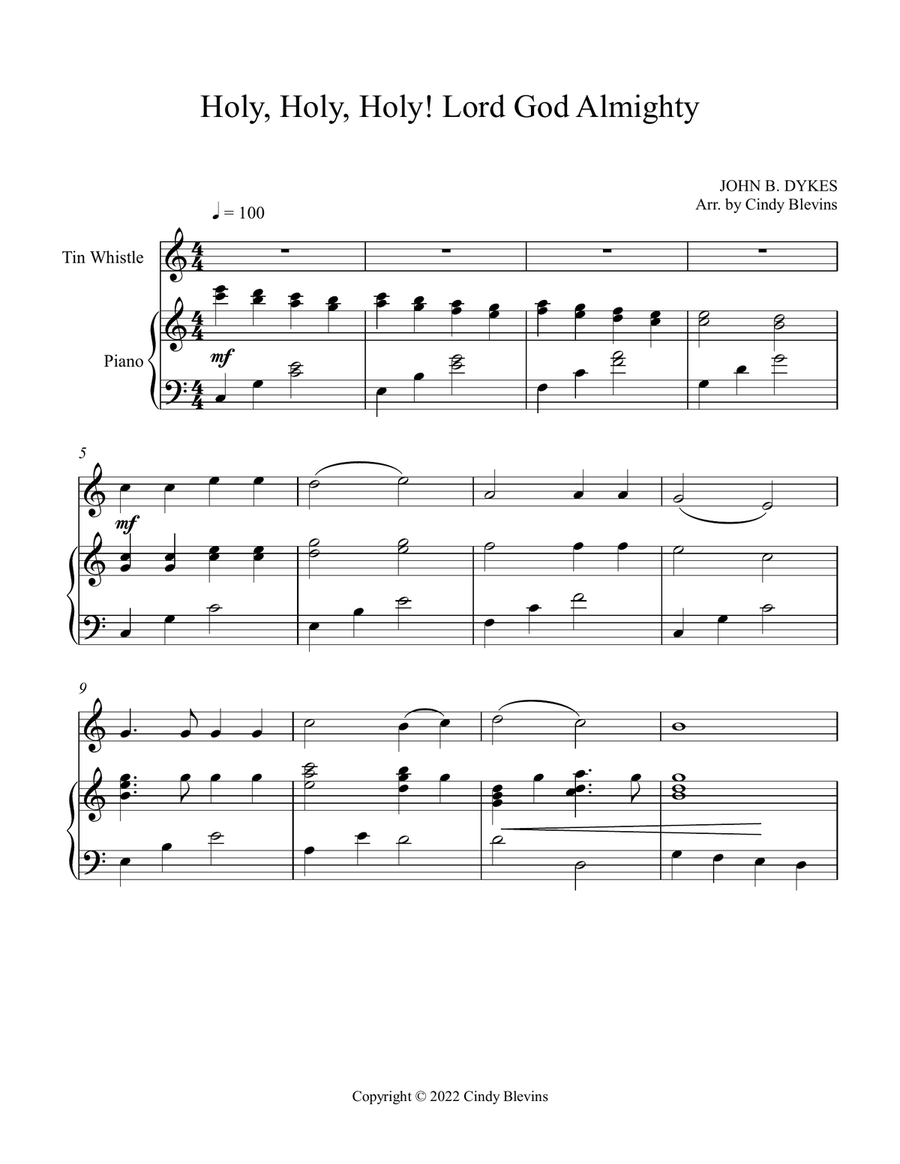 Holy, Holy, Holy! Lord God Almighty, Piano and Tin Whistle (D) Piano scores gallery preview page 3