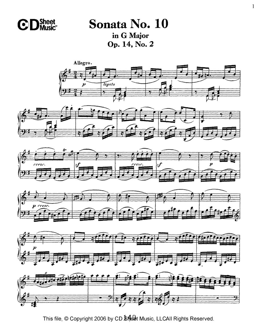 Sonata No. 10 In G Major, Op. 14, No. 2 Piano Solo scores gallery preview page 1