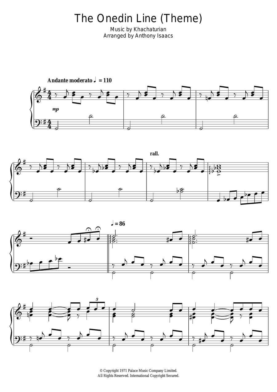 The Onedin Line (Theme) Piano Solo scores gallery preview page 1