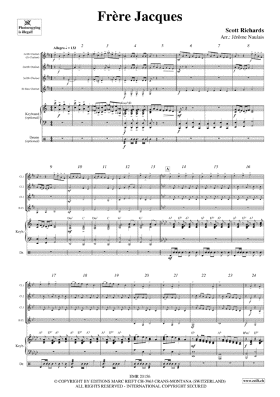 Frere Jacques Clarinet Quartet scores gallery preview page 3